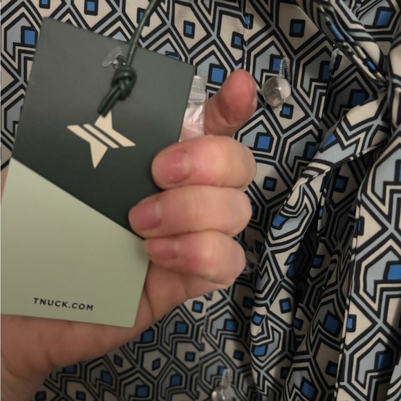 NEW Tuckernuck | Celia Mini Dress with‎ Bow Ruffles Geometric Blue Sz M - Picture 8 of 12